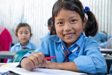 A class 2 student at Shree Krishna Ratna School in Chautara, Ward 5, Sindhupalchowk District, Nepal. Credit: GPE/Kelley Lynch