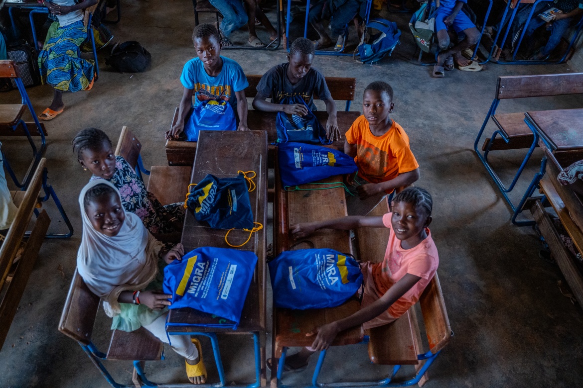 Students with their new school kits at Hamdallaye Primary School, Banamba, Mali. Credit: GPE/Infinitee!