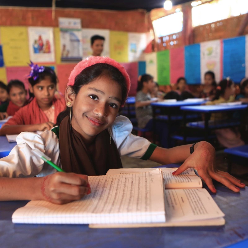 Ismat Khatun is 12 years old and attends grade 6 in an all-girls class at the Chayabithi Learning Center in the Rohingya camp in Cox’s Bazar. Credit: GPE/Salman Saeed